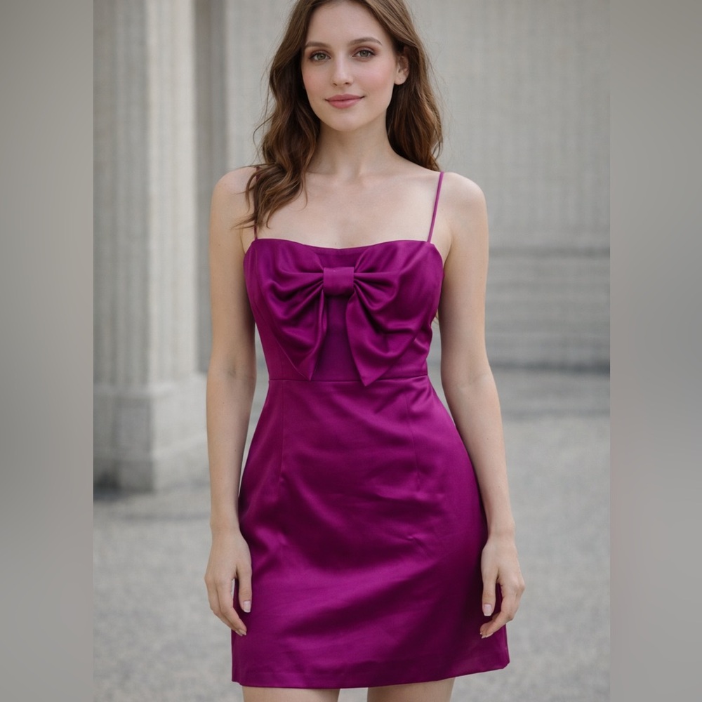 Elegant Fuchsia Bow Mini Dress